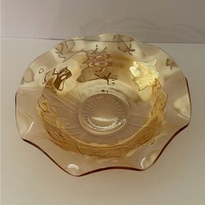 Vintage Antique 1920’s  Large Iridescent Floral Embossed Carnival Glass Bowl